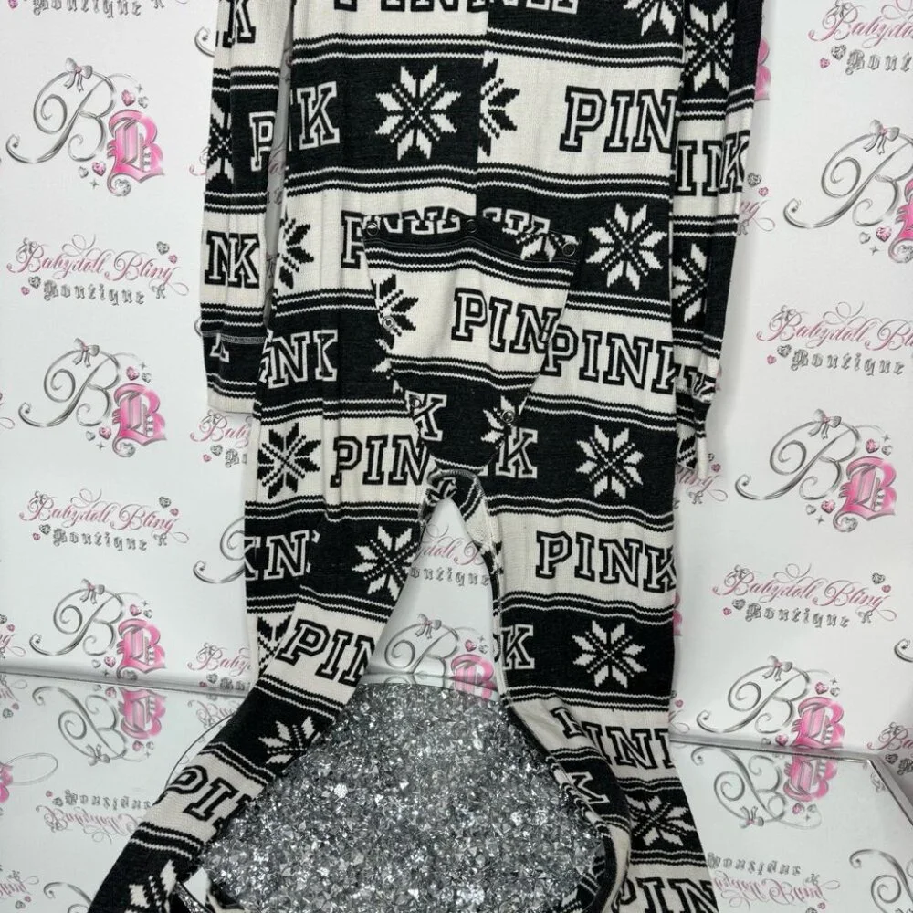 Victoria secret pink onesie long sleeve but flap waffle knit winter Pajamas - Picture 11 of 14